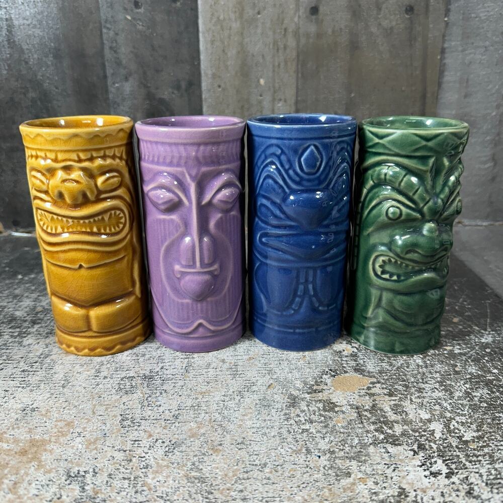 Accoutrements 2001 Tiki‎ Ceramic Drinking Mugs Set of 4 Multicolor Ceramic 5.5"